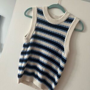 LOFT Navy and Cream Striped Sweater Vest